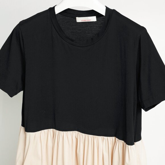Liviana Conti Black & Beige Cotton T-Shirt Midi Dress - Picture 3 of 8